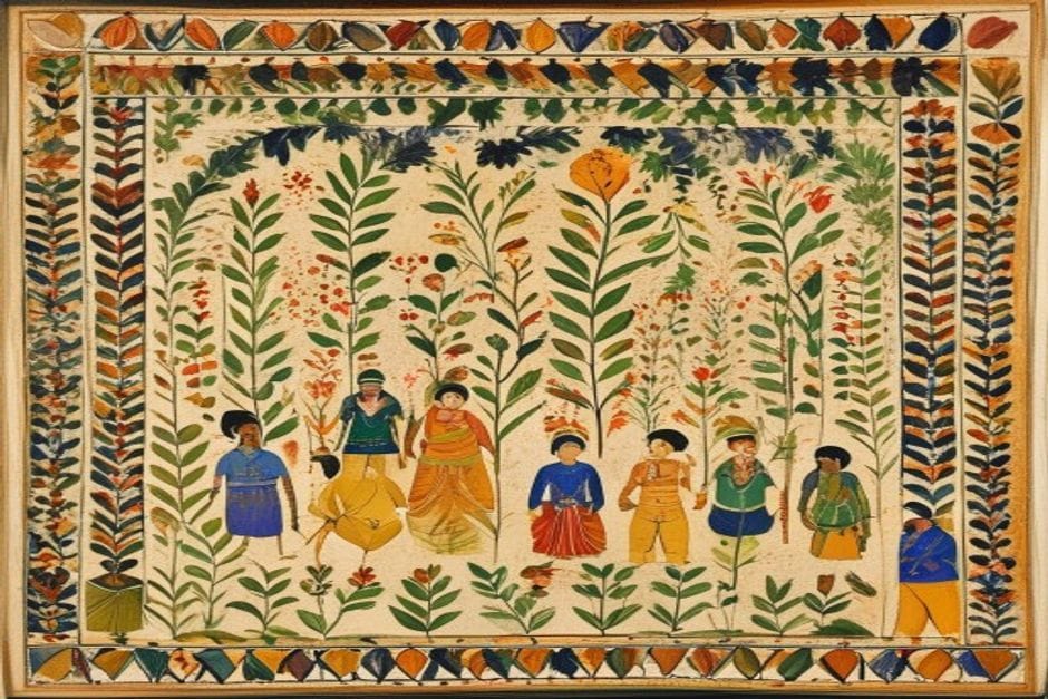 Aripan — AI-generated illustration in the Mithila (Madhubani) style