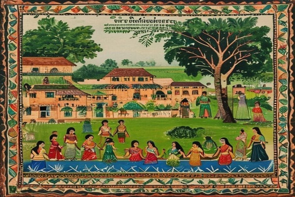 Benipatti — AI-generated illustration in the Mithila (Madhubani) style