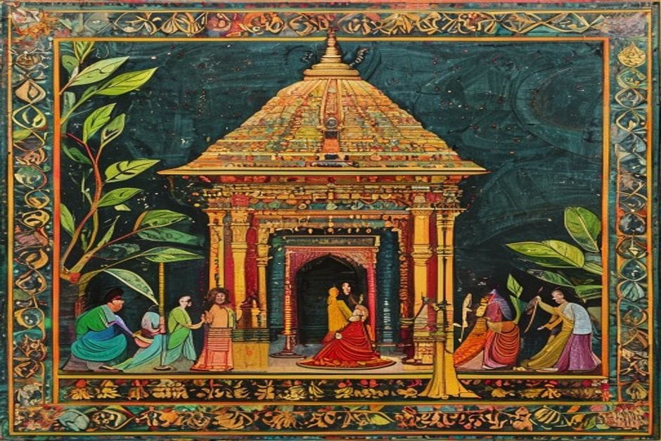 Bisfi Vidyapati Dih — AI-generated illustration in the Mithila (Madhubani) style
