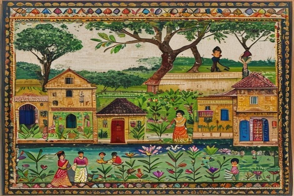 Brahmpur — AI-generated illustration in the Mithila (Madhubani) style
