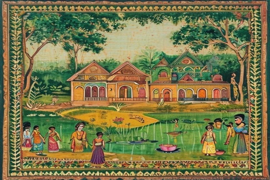 Dhalkebar — AI-generated illustration in the Mithila (Madhubani) style