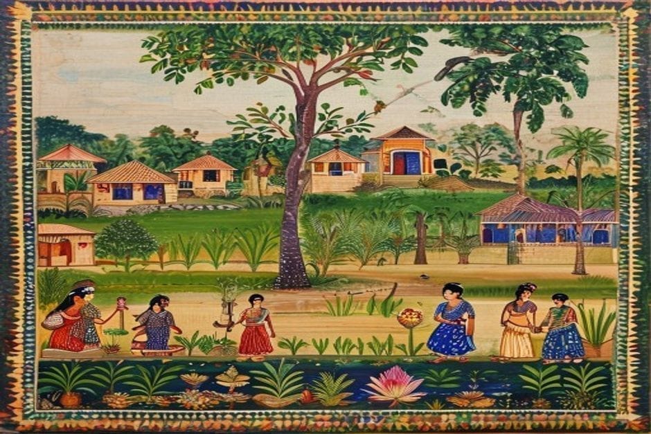 Gaur — AI-generated illustration in the Mithila (Madhubani) style