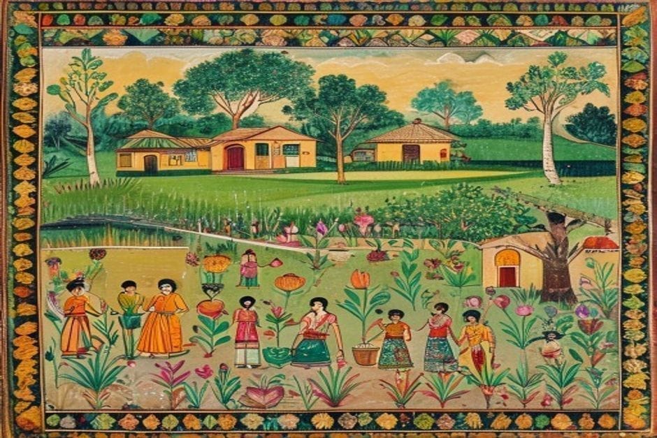 Ghoghardiha — AI-generated illustration in the Mithila (Madhubani) style