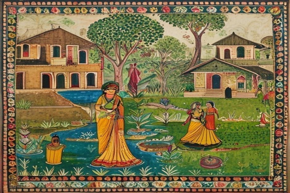 Jaleshwar — AI-generated illustration in the Mithila (Madhubani) style