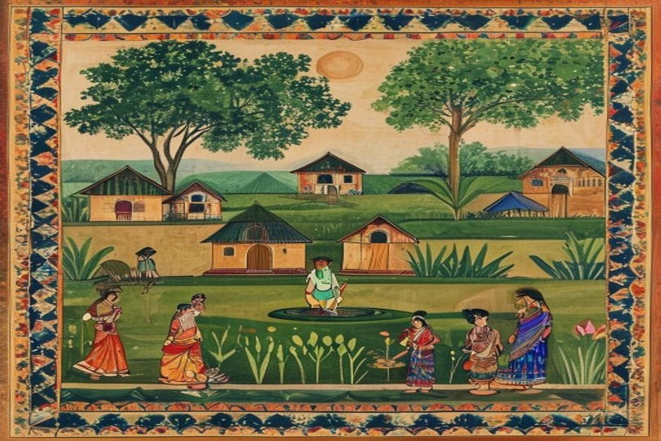 Kariyan — AI-generated illustration in the Mithila (Madhubani) style