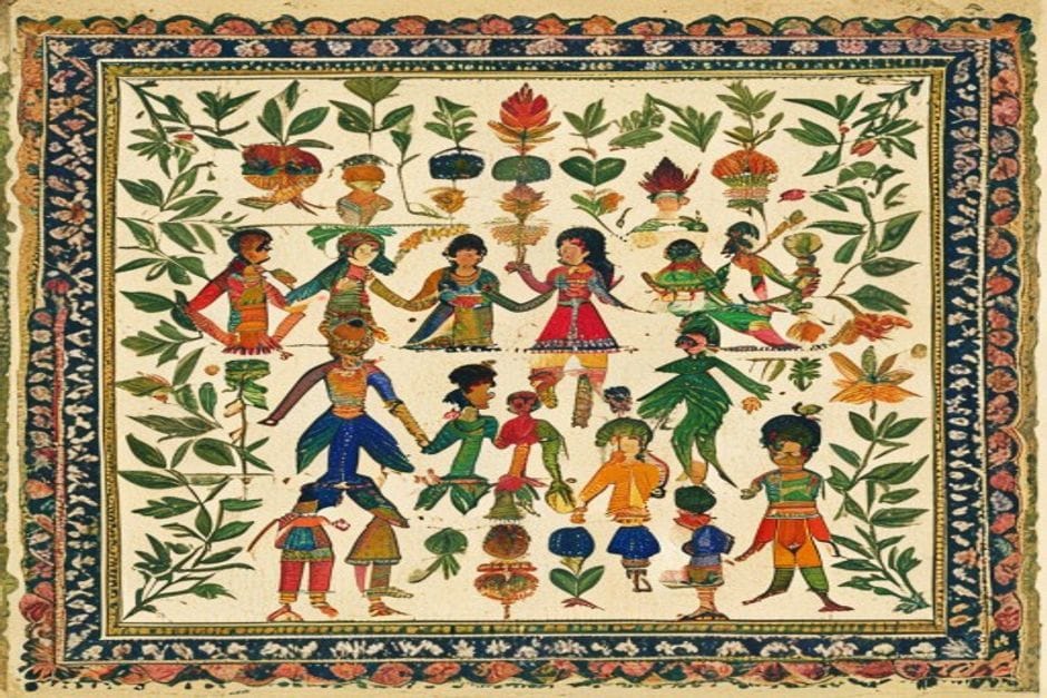 Lac Bangles (Lakheri Craft) — AI-generated illustration in the Mithila (Madhubani) style
