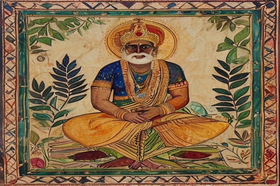 Lakshman Jha — AI-generated illustration in the Mithila (Madhubani) style