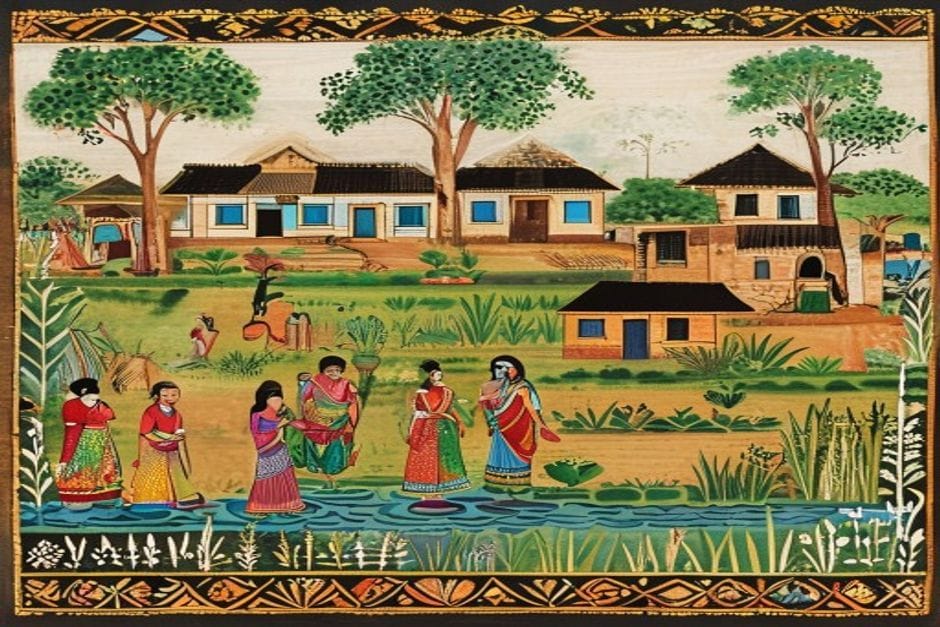 Lohna — AI-generated illustration in the Mithila (Madhubani) style