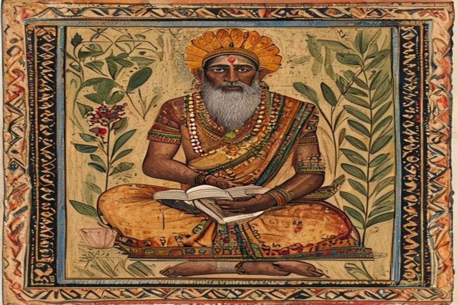 Maitreyi — AI-generated illustration in the Mithila (Madhubani) style