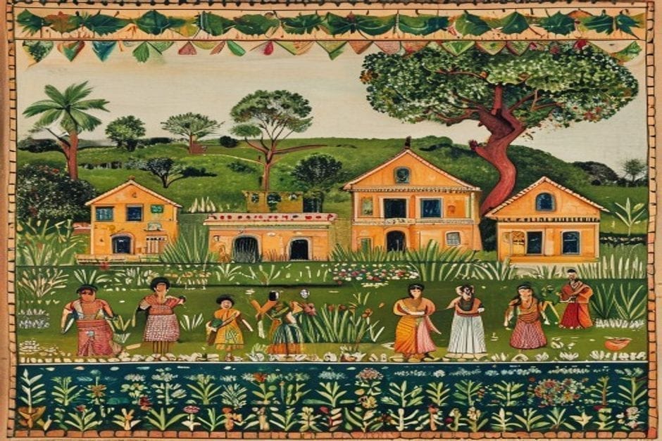 Phulparas — AI-generated illustration in the Mithila (Madhubani) style