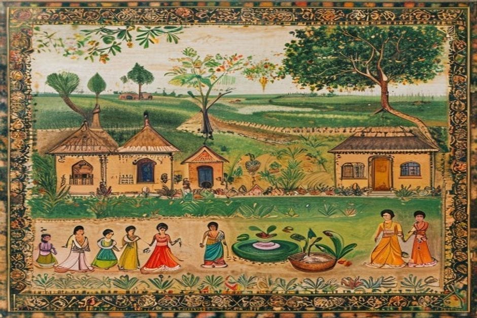Pindaruch — AI-generated illustration in the Mithila (Madhubani) style