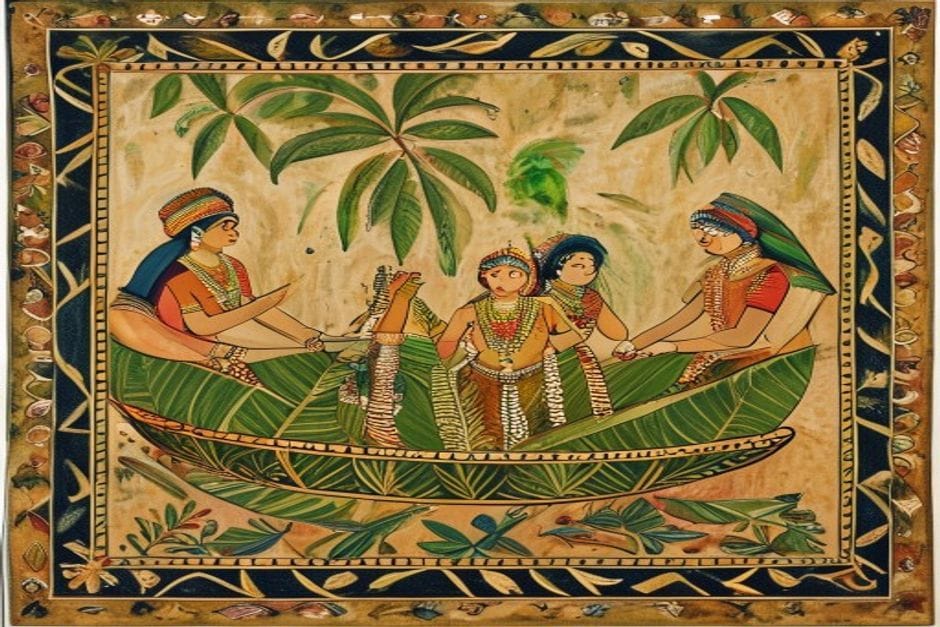 Rasiao — AI-generated illustration in the Mithila (Madhubani) style