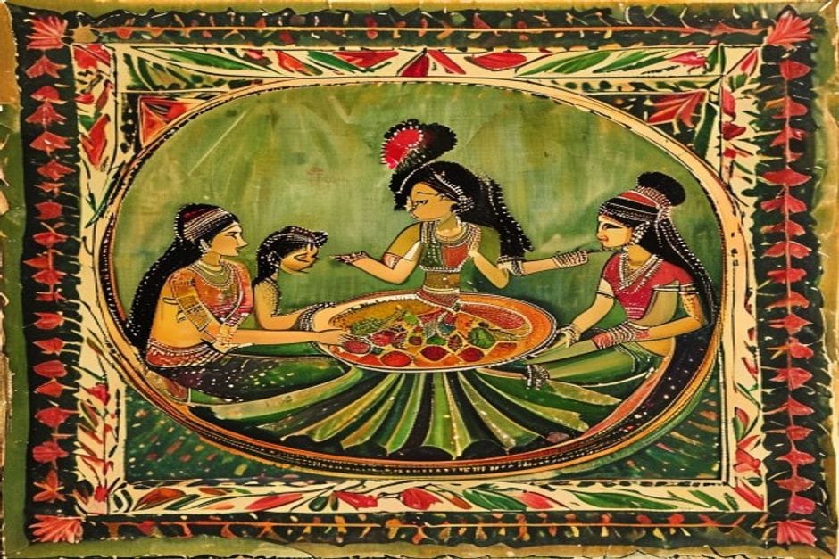 Sinki — AI-generated illustration in the Mithila (Madhubani) style
