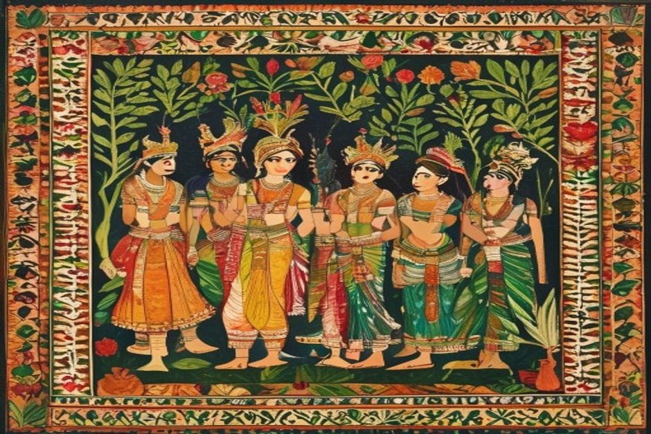 The Videha Kingdom and the Janaka Kings — AI-generated illustration in the Mithila (Madhubani) style