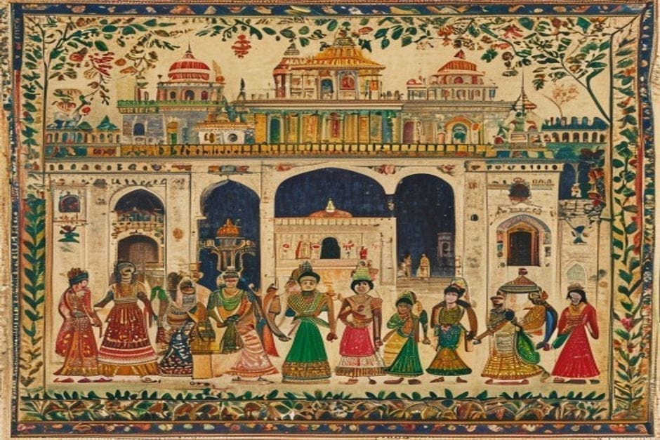 The Karnat dynasty — illustration in the Mithila style