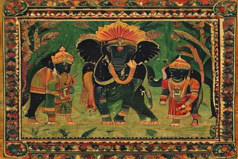 Absorbed by Magadha — illustration in the Mithila style