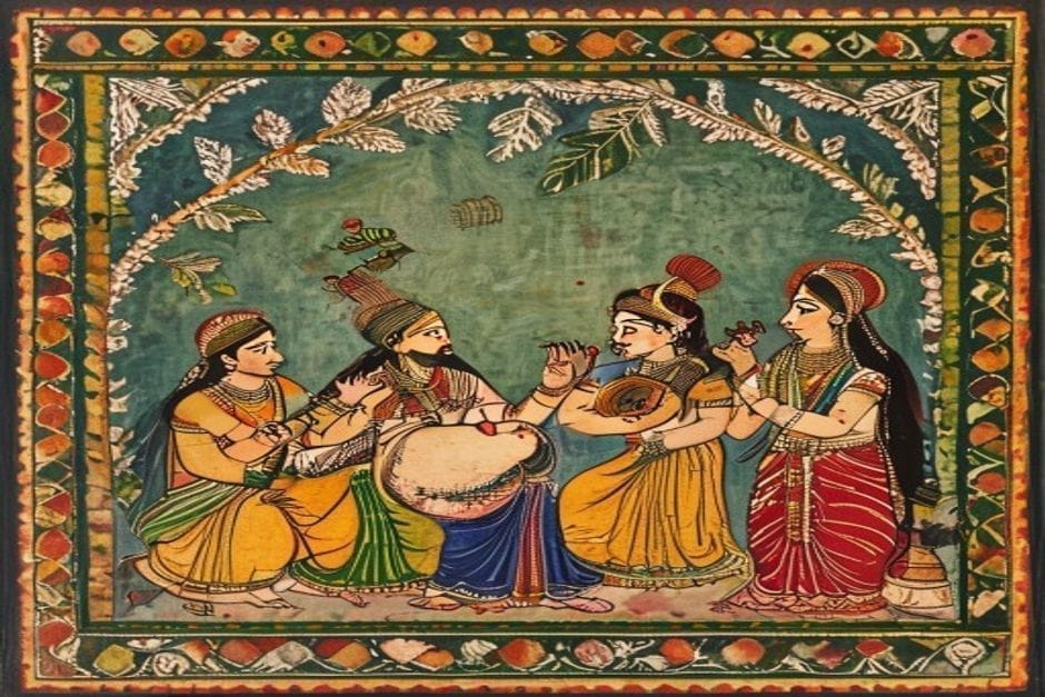 The Oiniwar dynasty & Vidyapati — illustration in the Mithila style