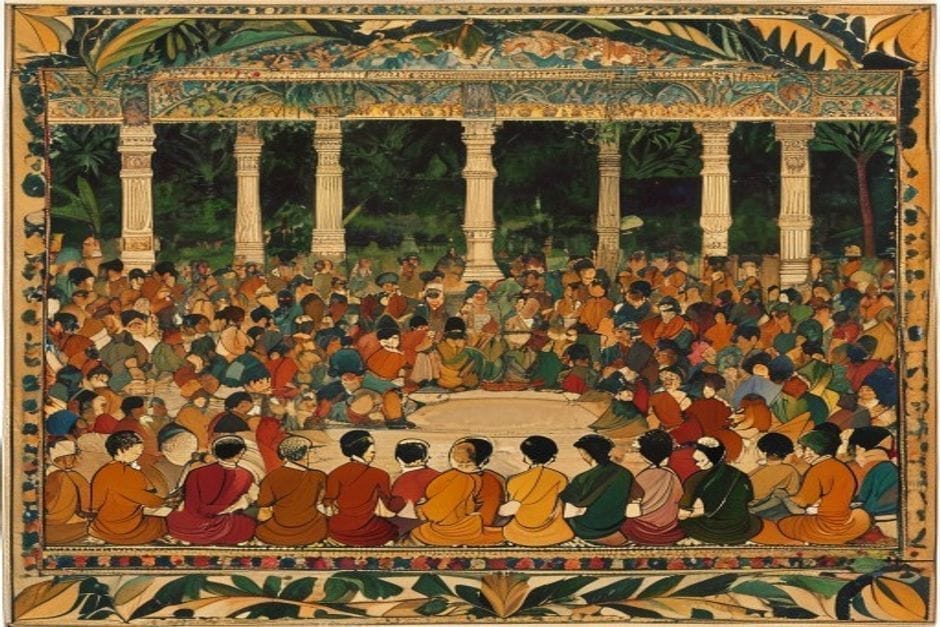 From kingdom to republic — illustration in the Mithila style