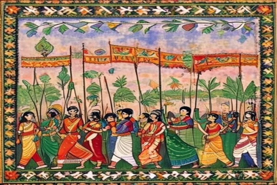 The statehood demand endures — illustration in the Mithila style