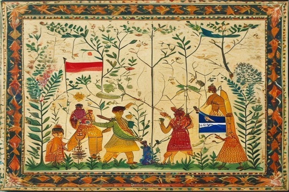 The Treaty of Sugauli — illustration in the Mithila style