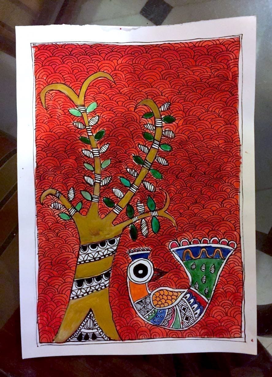 A Madhubani painting in the tradition of Pushpa Kumari