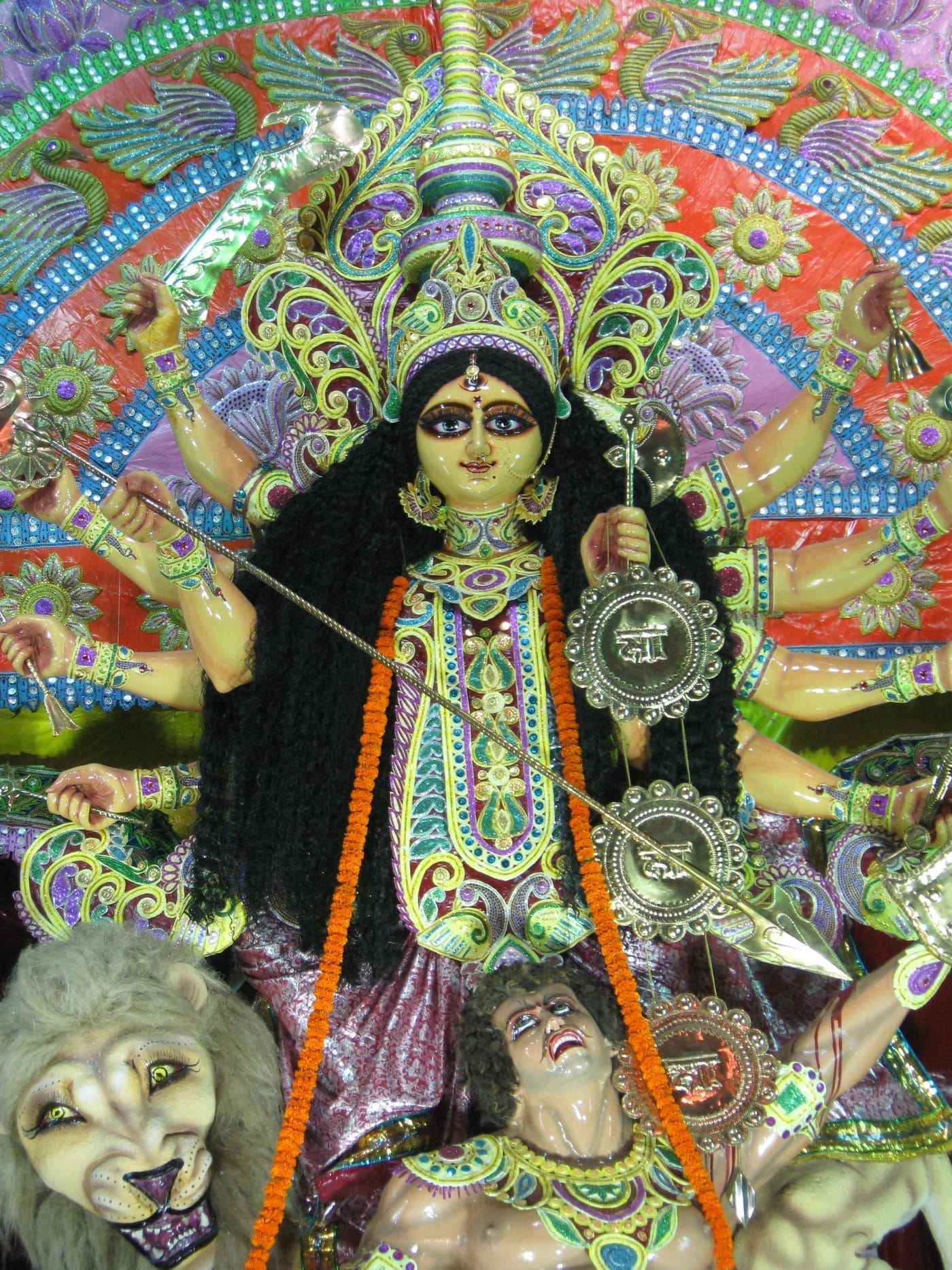 Bodhan to Maha-navami — the goddess as Mahishasura-mardini — illustration in the Mithila style