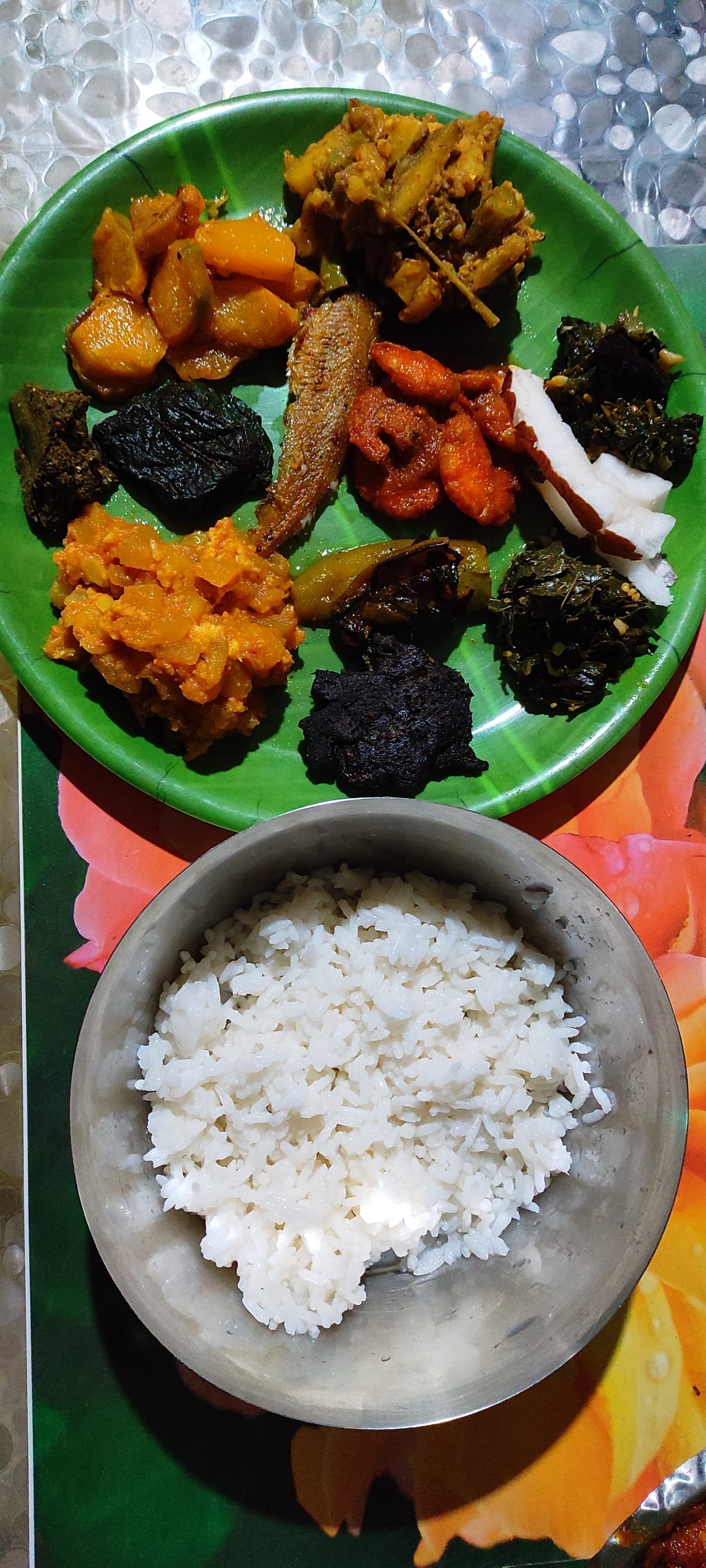 Basi Bhaat — the cold meal & the rested hearth — illustration in the Mithila style