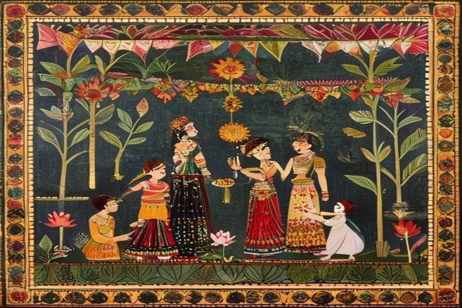 New Year & Mithila Diwas — illustration in the Mithila style