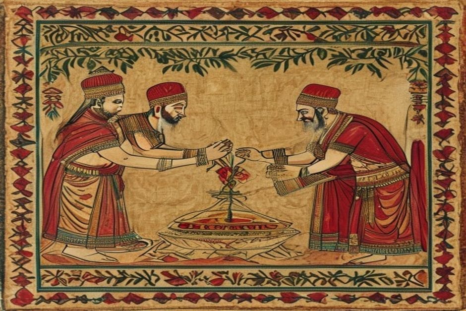 Siddhant — sealing the match — illustration in the Mithila style