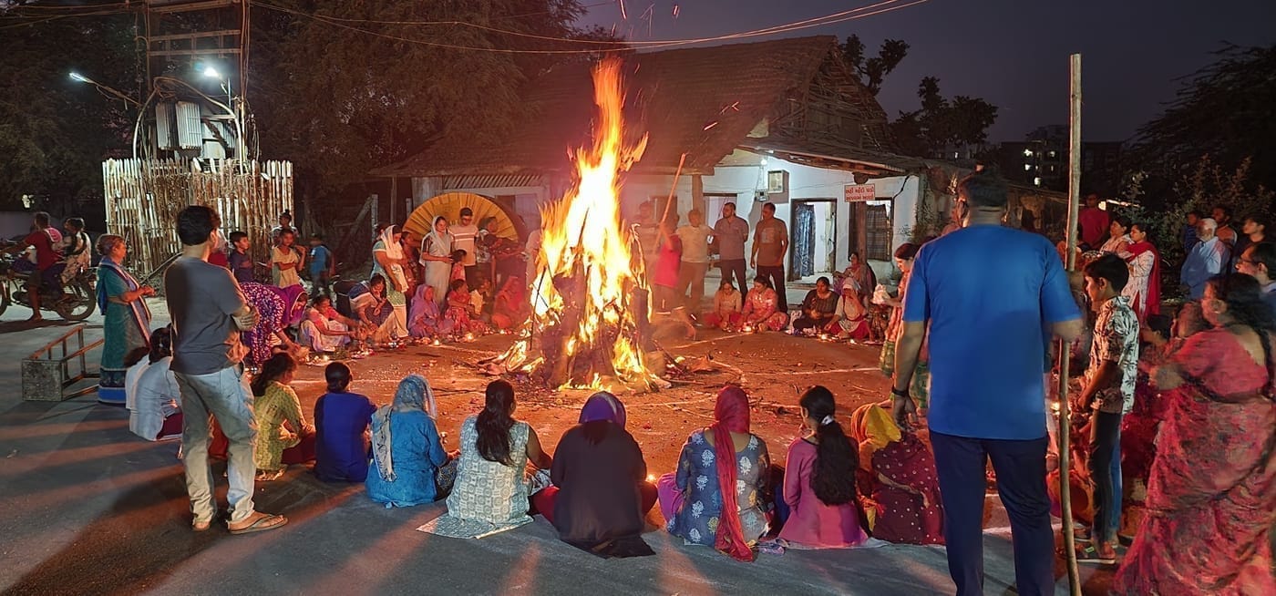 Samat — the Holika bonfire — illustration in the Mithila style