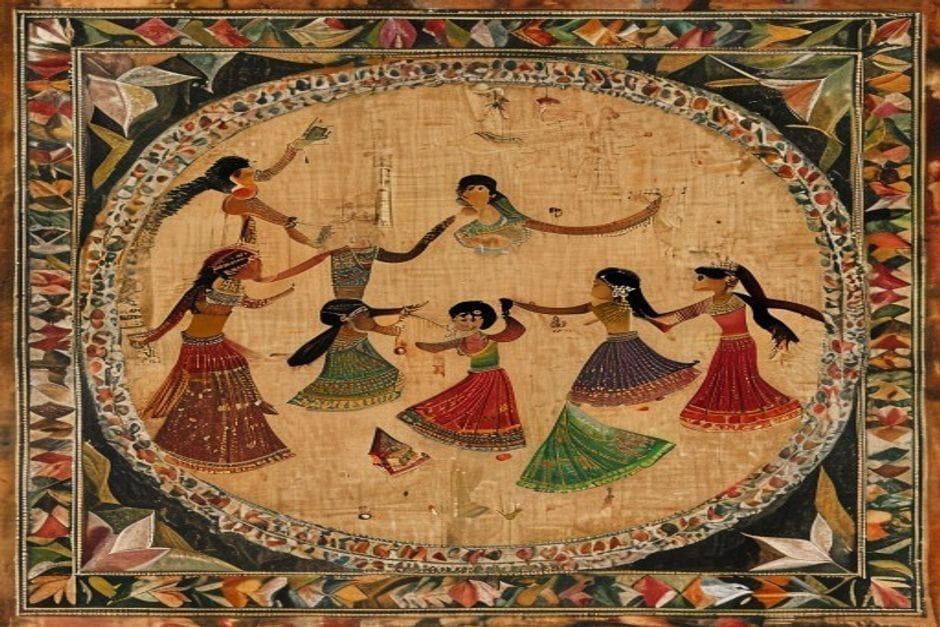 Barahi — the twelfth-day welcome — illustration in the Mithila style
