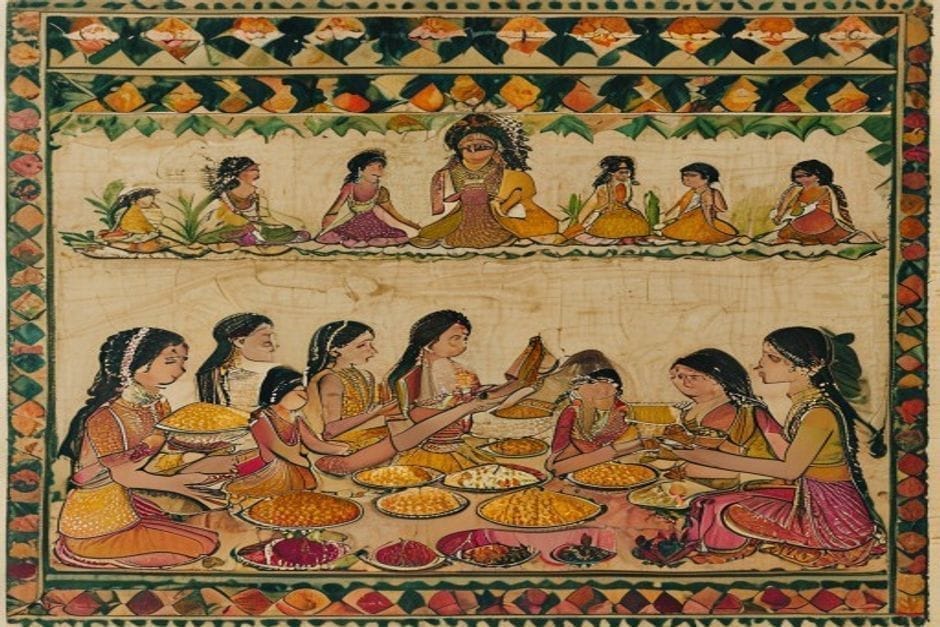 Kumaram — honouring the maidens — illustration in the Mithila style