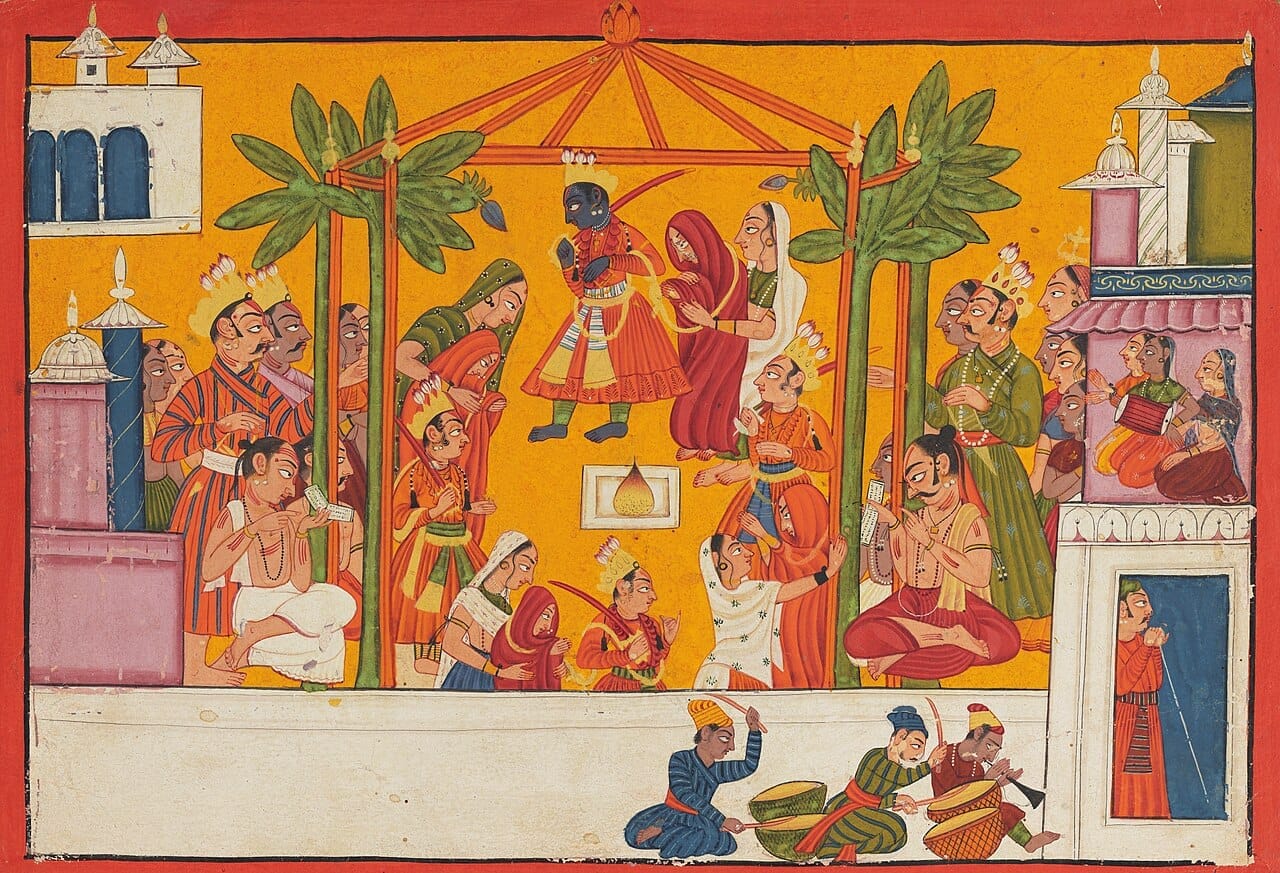 The marriage — Janaka’s kanyadaan — illustration in the Mithila style