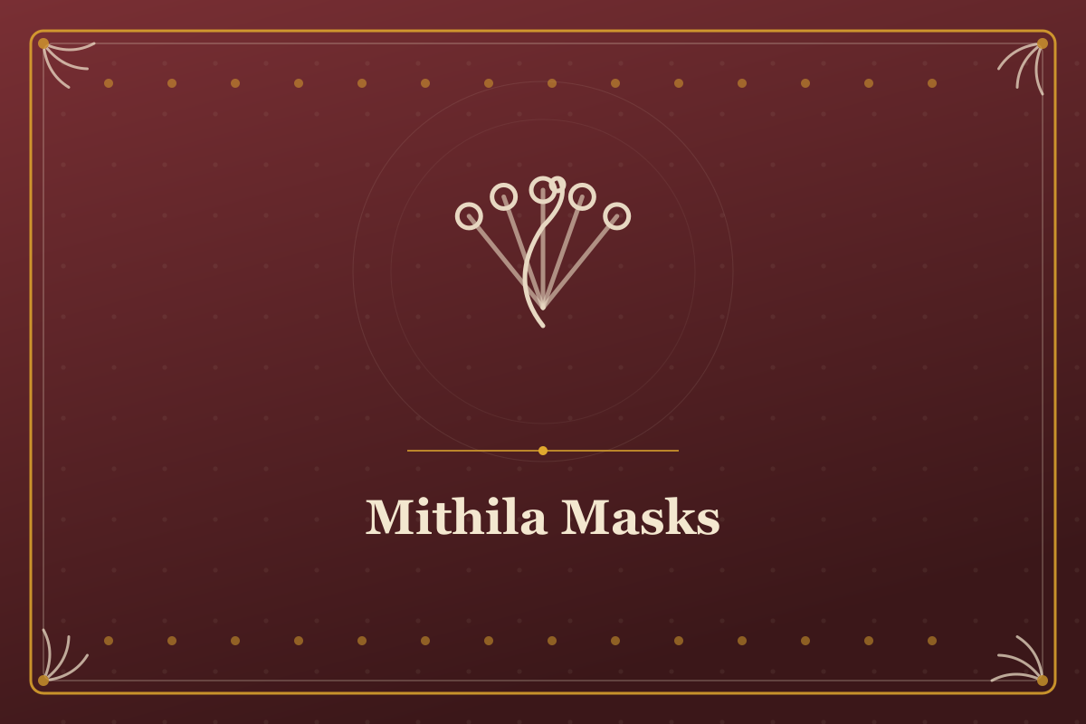 Mithila Masks — illustrated cover in the Mithila style